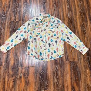 Wrangler Western Wear Snap Button Top Size XL Girls 14 / 16 Cactus‎ Turquoise
